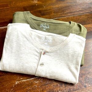 Fresh Clean Tees Bundle Men’s Size L Olive Long Sleeve Beige Short Henley
